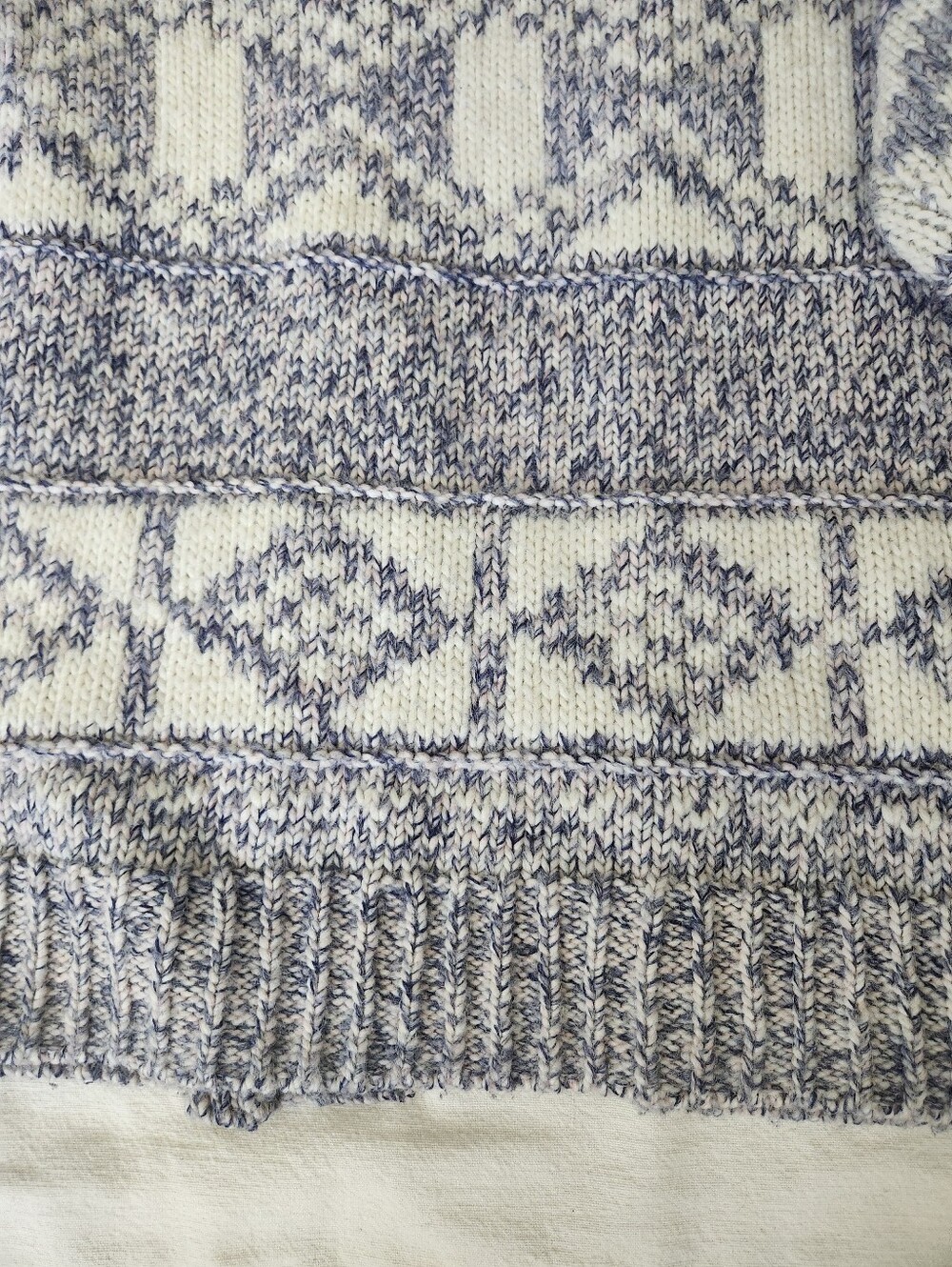 Fair Isle Chunky Knitted Cardigan Cream Purple Violet Fits Size XS S SM - Picture 6 of 10